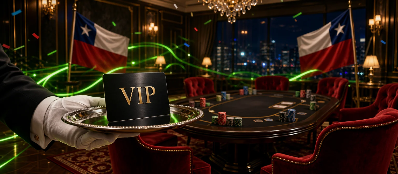 Salón VIP privado con sillones de terciopelo rojo donde una mano con guante blanco presenta una tarjeta negra VIP en una bandeja de plata